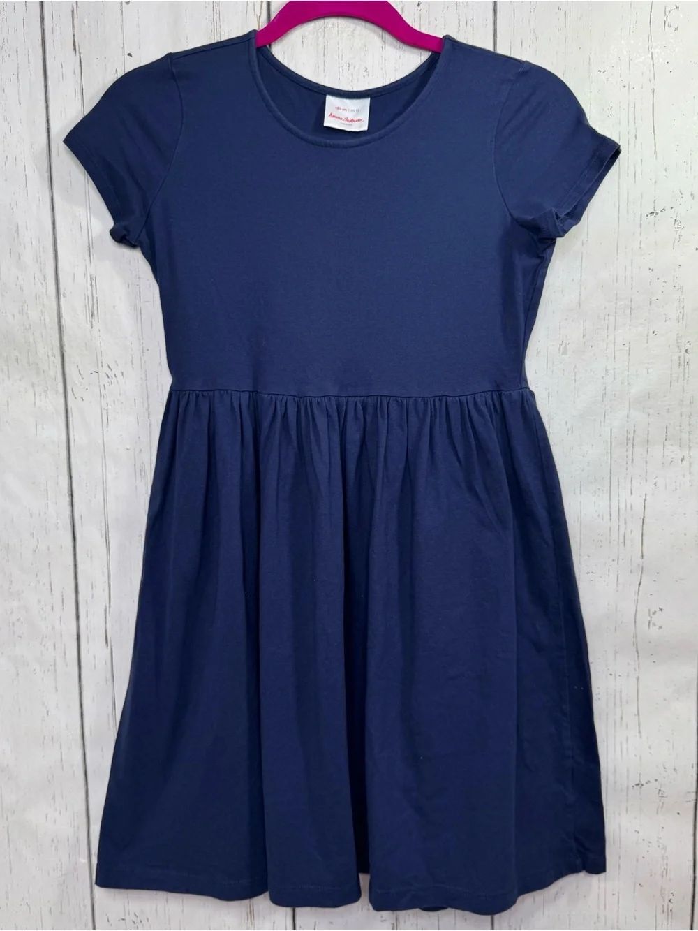 Hanna Andersson Navy Blue Cotton Fit & Flare Dress Girls Size 12 Classic School